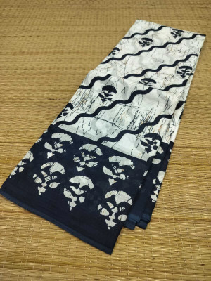 Sareestri Printed Chanderi Cotton Blend Saree(Dark Blue)
