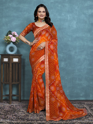 Kanooda Prints Printed Bollywood Georgette Saree(Red)