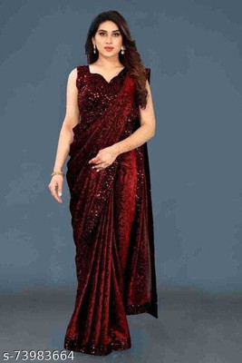 DCTEXFAB Floral Print Bollywood Lycra Blend Saree(Maroon)