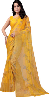 RUCHKET Embellished Bollywood Net Saree(Yellow)
