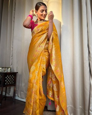 SHREESHA ENTERPRISE Woven Kanjivaram Jacquard Saree(Mustard)