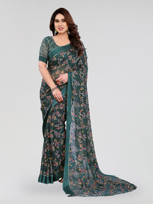 Moda Rapido Embellished, Floral Print Bollywood Georgette, Satin Saree(Green)