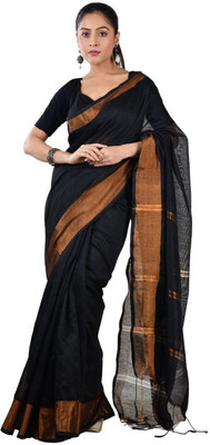 Shaw Creation Self Design Handloom Handloom Linen Saree(Black)