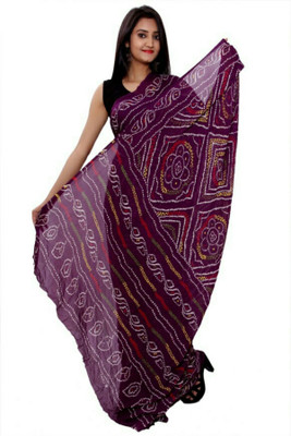 HouseOfCommon Printed Bandhani Georgette Saree(Purple)