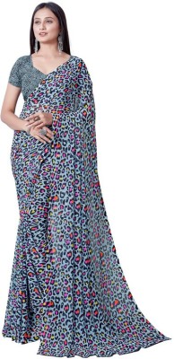 Sitanjali Animal Print Bollywood Georgette Saree(Grey)