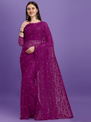 LOROFY Self Design Lucknow Chikankari Net Saree(Multicolor)