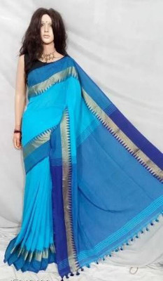 LDma Solid/Plain Narayanpet Cotton Blend Saree(Light Blue)