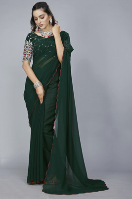 Vikash fab Solid/Plain Bollywood Georgette Saree(Dark Green)