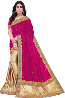 SFCS Self Design, Embellished Bollywood Velvet, Lycra Blend Saree(Pink)