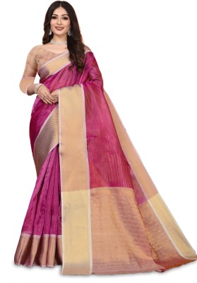 SuperLaxmi Woven Handloom Organza, Jacquard Saree(Pink, Gold)