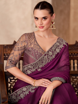 Sareemall Embroidered Bollywood Chiffon Saree(Purple)