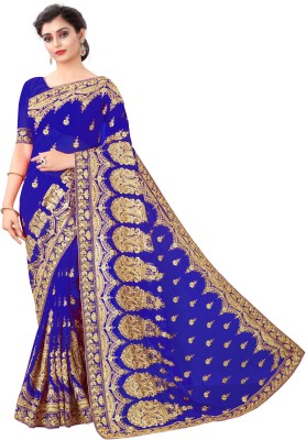 b bella creation Self Design, Embroidered Bollywood Georgette Saree(Blue)
