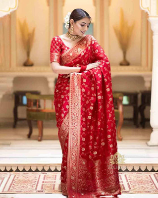HouseOfCommon Printed Kanjivaram Jacquard Saree(Red)