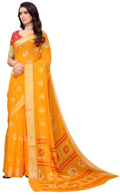 VD PRINTS Printed Bandhani Chiffon Saree(Dark Blue)