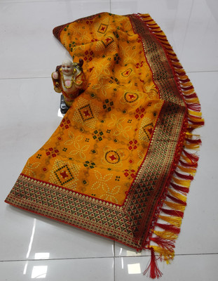 SHIV COLLECTION Printed Bandhani Georgette Saree(Yellow)