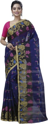 SUBHO SAREE CENTRE Woven, Embellished Tant Pure Cotton Saree(Dark Blue)