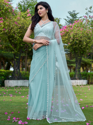 Sareemall Embellished Bollywood Net Saree(Light Blue)