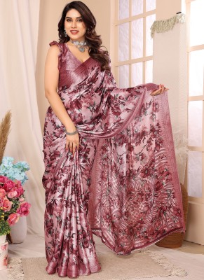 KING VULTURE Printed, Digital Print, Floral Print Bollywood Chiffon, Organza Saree(Pink, Purple, Multicolor)