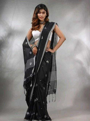 Dutta saree center Printed Bollywood Cotton Blend Saree(Black)