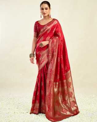 SIRIL Woven, Embellished Banarasi Silk Blend Saree(Red)