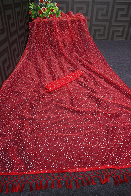 GZS Printed Banarasi Net Saree(Red)