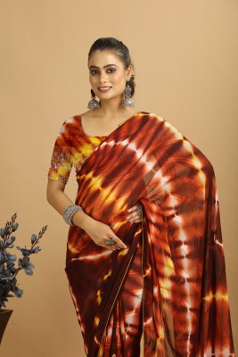 distro Dyed Leheria Chiffon Saree(Pink)