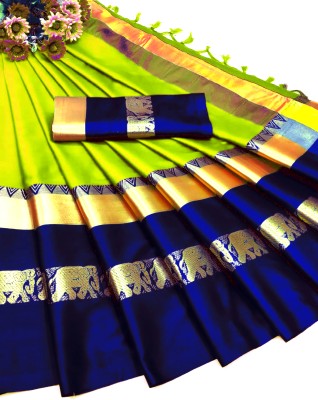 Blue Wish Printed Bollywood Cotton Silk Saree(Dark Blue, Light Blue)