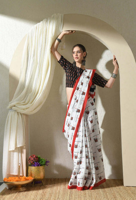 Kanokanjoli Woven Jamdani Handloom Cotton Blend Saree(Multicolor)