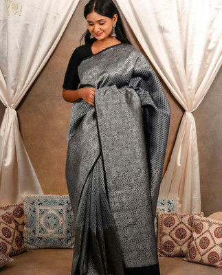 LITIRTHFAB Woven Bollywood Jacquard Saree(Black)