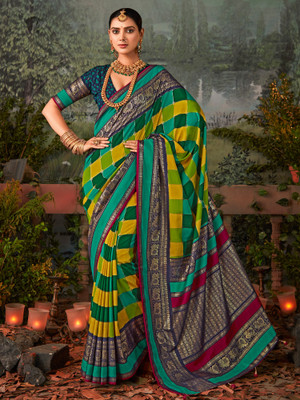 Sareemall Printed Banarasi Silk Blend Saree(Blue)