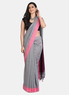 Sandhyatara Self Design Handloom Pure Cotton Saree(White)