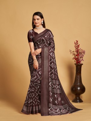 Vijay Fashion Printed Daily Wear Cotton Silk Saree(Brown)