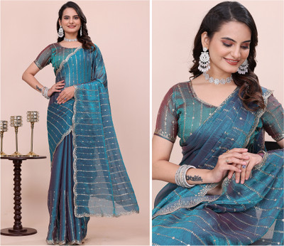 K 5 FASHION Self Design, Embellished Bollywood Jimmy choo Saree(Light Blue)