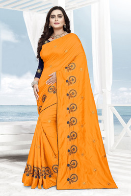 SERONA FABRICS Embroidered, Self Design Bollywood Silk Blend Saree(Yellow)