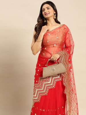 KASEE Embellished Bollywood Net Saree(Red)
