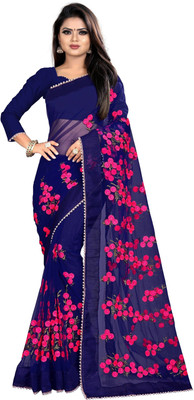JSItaliya Embroidered Bollywood Net Saree(Dark Blue)