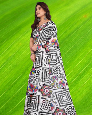 Jayu Digital Print Daily Wear Georgette Saree(White)