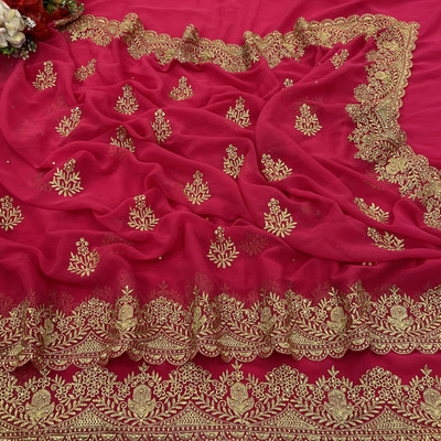 Miloz Embroidered Bollywood Georgette Saree(Pink)