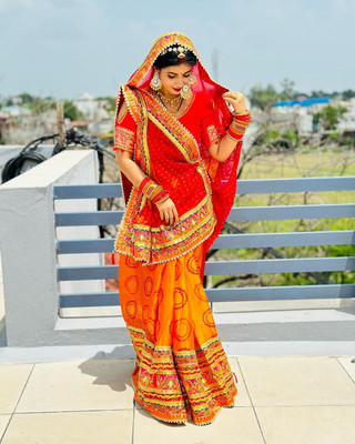 2SD gratitude Printed, Self Design, Solid/Plain, Dyed Bandhani Chiffon Saree(Multicolor)
