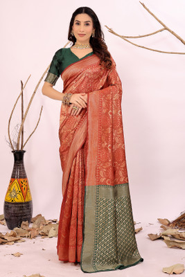 Saadhvi Woven Banarasi Pure Silk Saree(Pink)