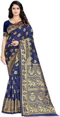 DHAYNAAND REEWA FASHION Woven Banarasi Jacquard Saree(Dark Blue)