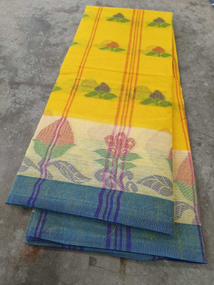 HouseOfCommon Self Design Tant Pure Cotton Saree(Yellow)