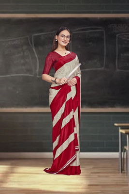 Feminista Printed, Solid/Plain Daily Wear Crepe Saree(Red)