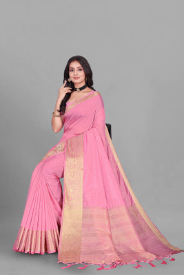 Aarunika IC Solid/Plain Bollywood Pure Silk Saree(Pink)