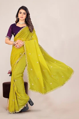 Ethina Fashion Embellished Bollywood Jimmy choo Saree(Yellow)