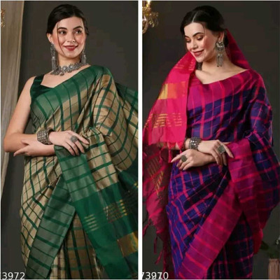 JK ETHNIC WEAR Self Design Chanderi Cotton Silk Saree(Pack of 2, Multicolor)