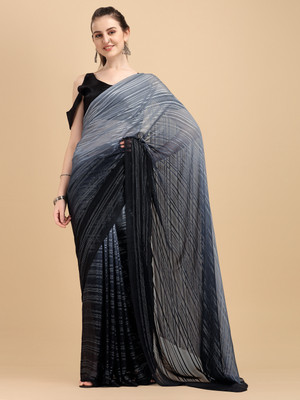 Divastri Striped Bollywood Georgette Saree(Black)