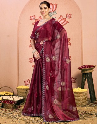 Satrani Embroidered, Embellished Bollywood Chiffon Saree(Maroon)