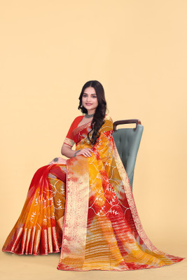Aarunika LGF Solid/Plain Bollywood Organza Saree(Red)