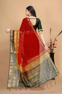 Aarunika MNT Solid/Plain Bollywood Organza Saree(Red)